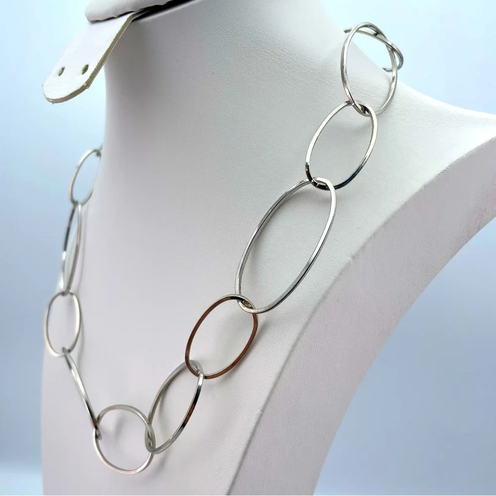 NWT Lauren Ralph Lauren Silver-Tone Open Oval Link Statement Necklace